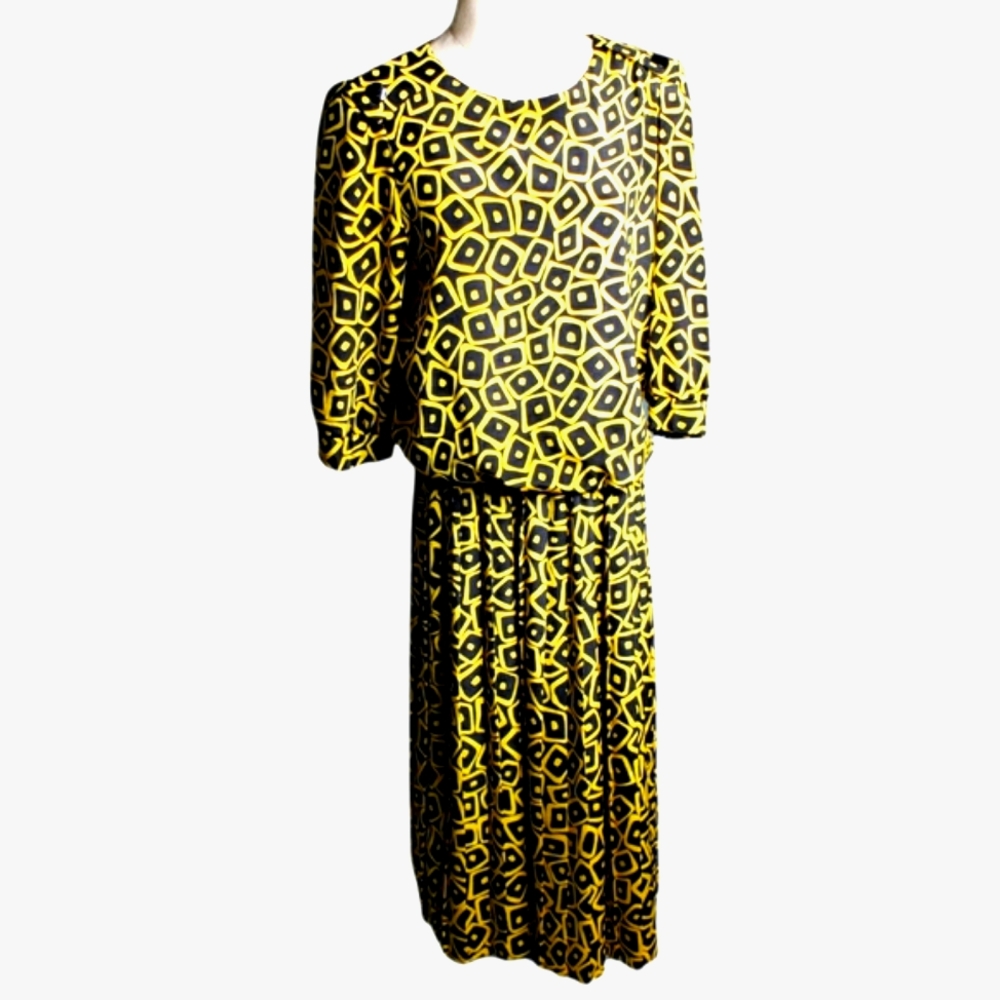 Vintage Breli Midi Dress Shoulder Pads Epaulets Pleated Sexy Secretary 80s Dress